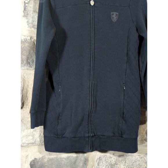 Puma X Ferrari Sweatshirt Woman's Medium Black Hoodie Full Zip Racing Long - Picture 3 of 16